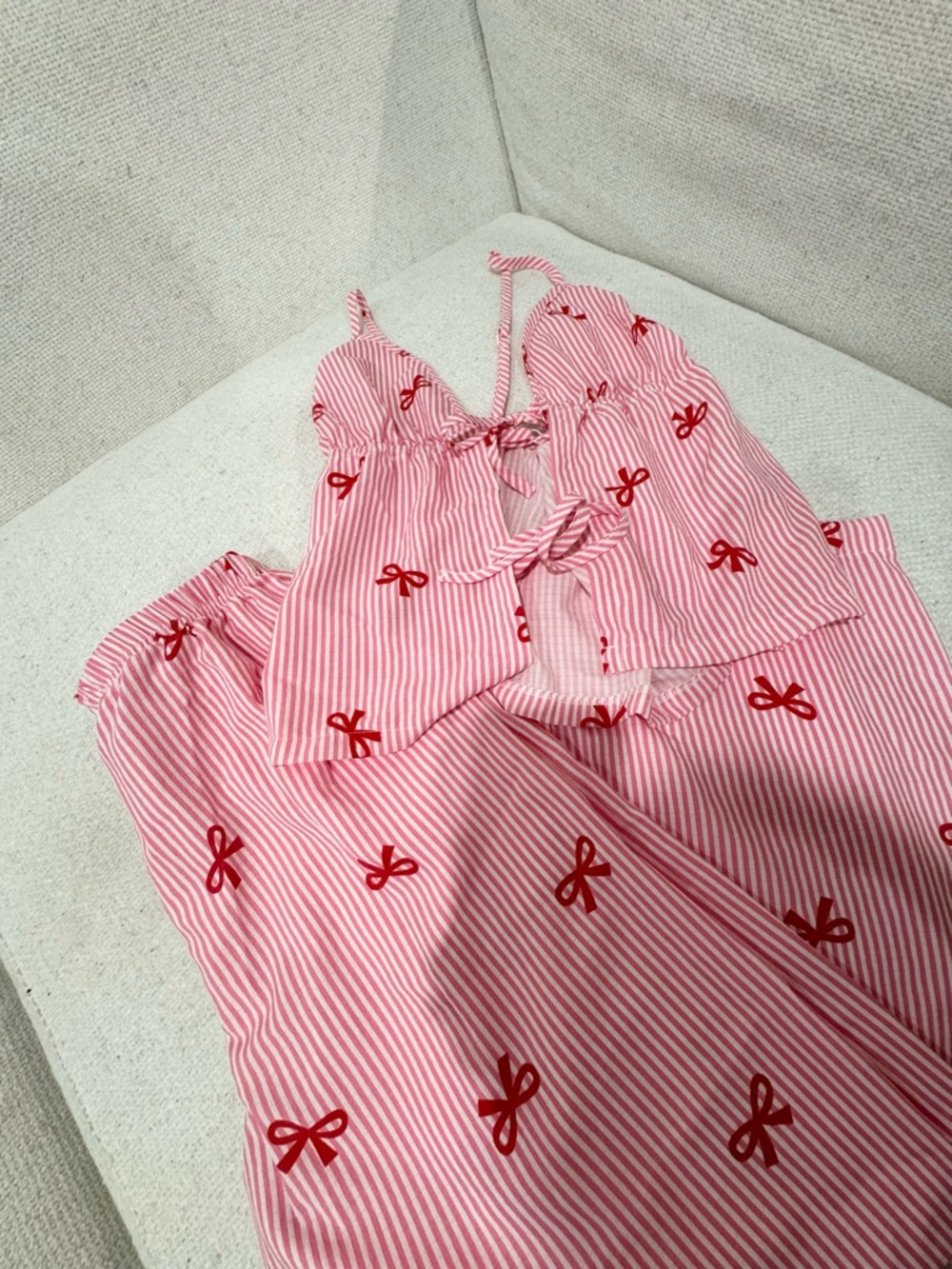 Women's Pink Striped Bow-Print Sleep Set